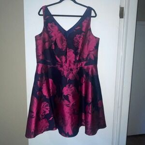 XSCAPE Blue Pink Fit and Flare Dress Floral Sleeveless‎ Party Cocktail Sz 16W